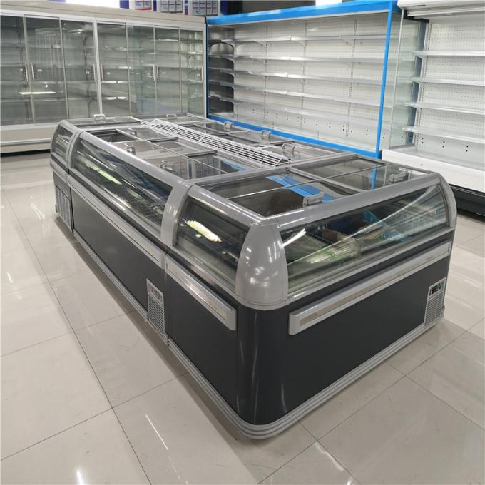 Supermarket Commercial Island Freezer Sliding Glass Curved Lid Chest