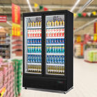Double Glass Door Upright Refrigerated Showcase Drinks And Beverages Cooler Glass Door Merchandiser
