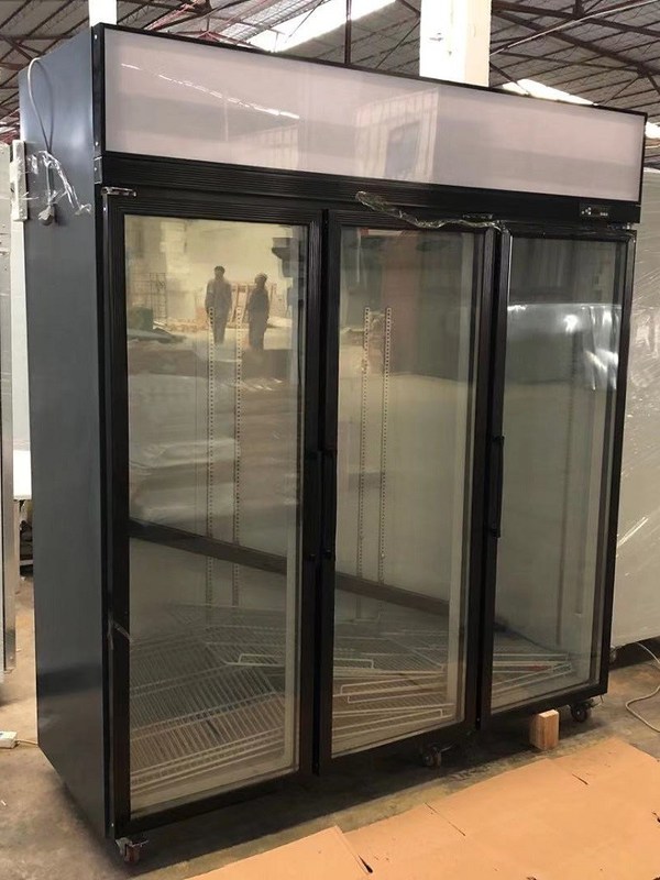 Commercial upright glass door freezer, auto defrost frozen food display