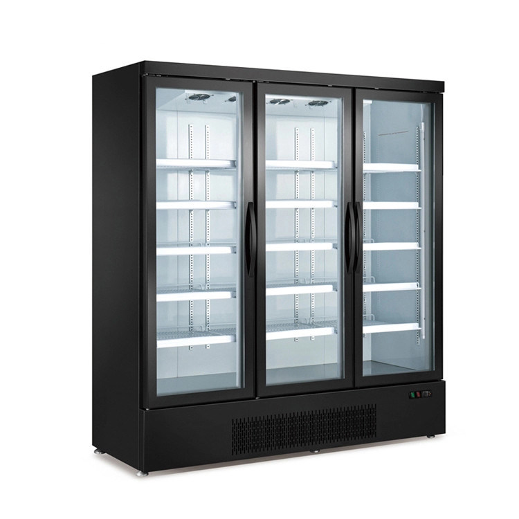 Double Glass Door Upright Display Freezer 18 To 22C Bottom Mount
