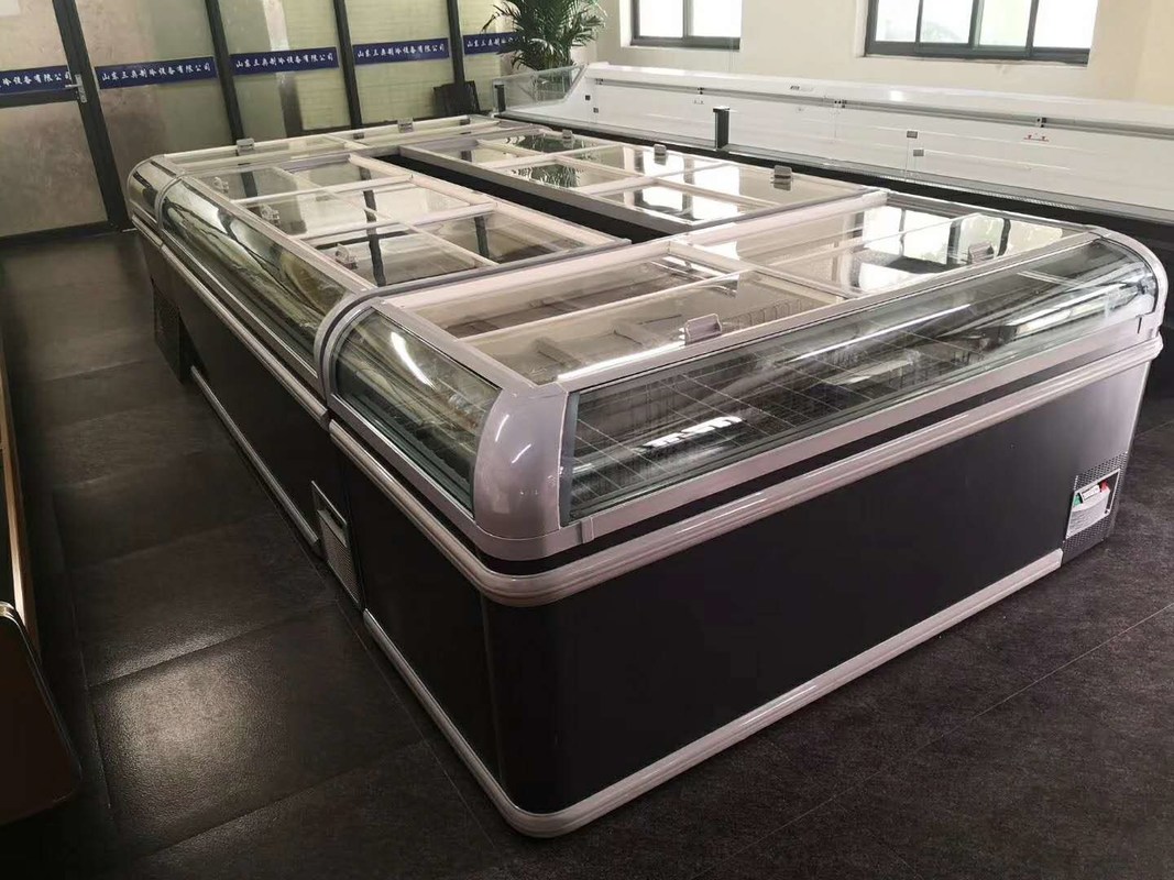Supermarket Commercial Island Freezer Sliding Glass Curved Lid Chest