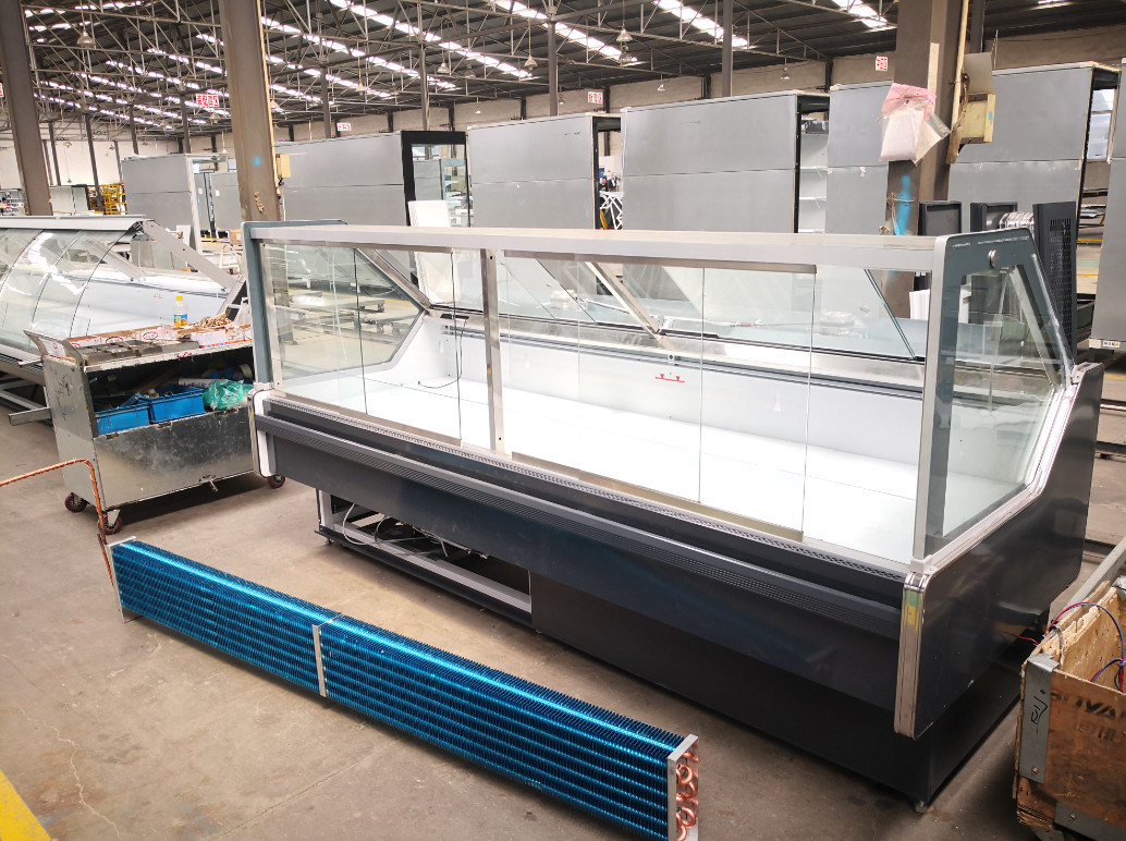 Square Type Butcher Shop Meat Display Refrigerator Fresh Fish Chiller 60Hz