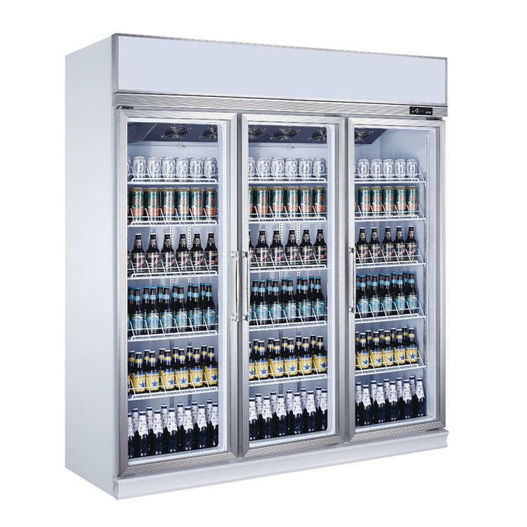 Upright LED Lighting Glass Door Freezer Black Color Auto Defrost Frozen Food Freezer