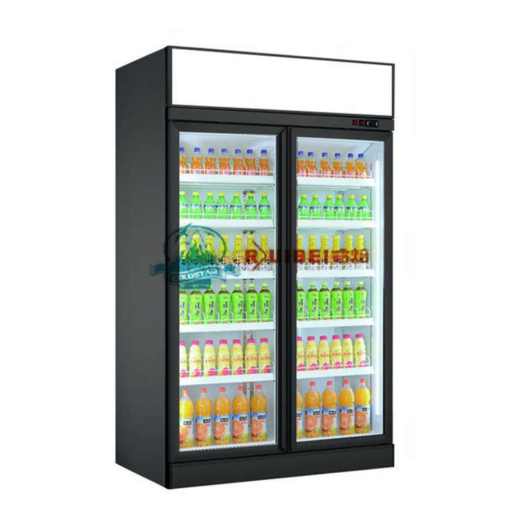 Supermarket Display Refrigerators Two Glass Door Beer Fridge Upright