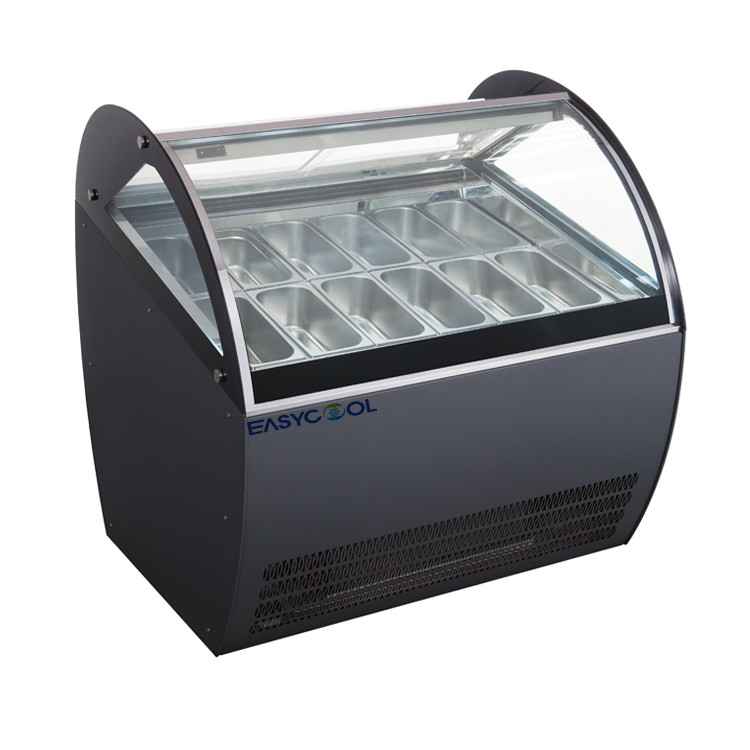 Curved Glass Ice Cream Showcase Freezer 16 Pans 1510*1100*1280mm