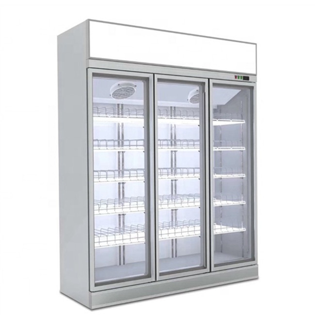 Commercial upright glass door freezer, auto defrost frozen food display