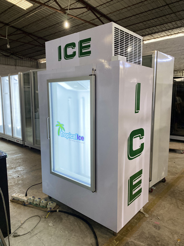 Indoor Commercial Freezer Bagged Ice Bin with Two Glass Doors