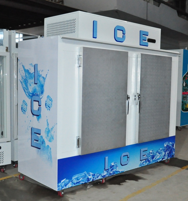 Indoor Commercial Freezer Bagged Ice Bin with Two Glass Doors
