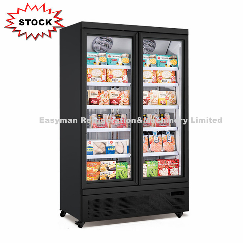 Commercial Double Door Freezer Glass Door Upright Ice Cream Freezer