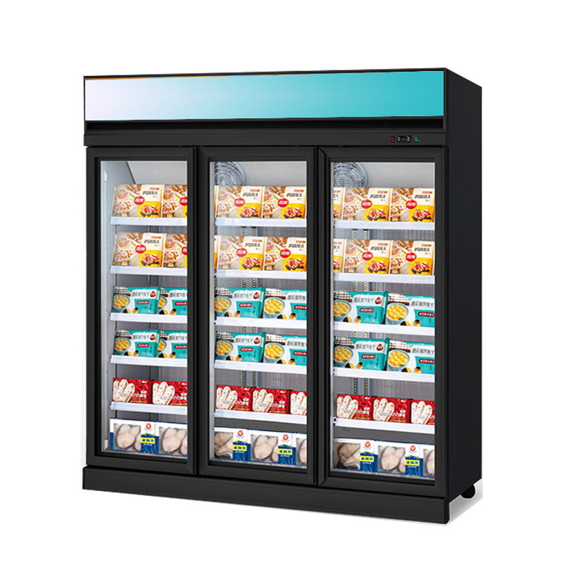 3 Doors Commercial Glass Freezer Frozen Food Display Fridge With Fan