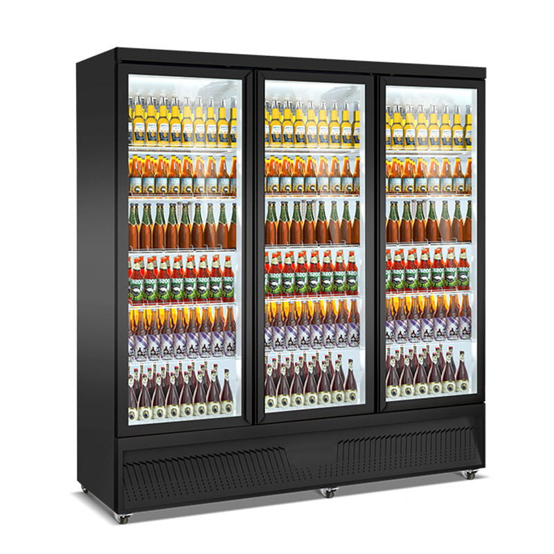 Supermarket 3 Doors Refrigerator Showcase 28℃ Upright Glass Door Fridge