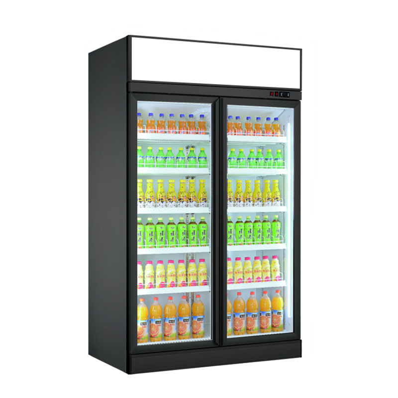 Supermarket Display Refrigerators Double Glass Door Beer Fridge Upright
