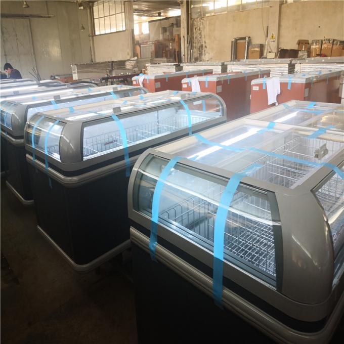 Supermarket Commercial Island Freezer Sliding Glass Curved Lid Chest