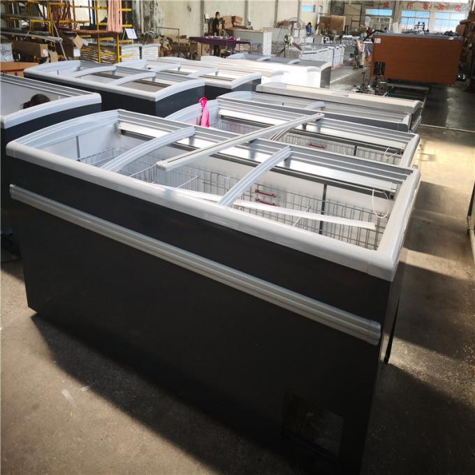 Supermarket glass sliding door chest single temperature island display ...
