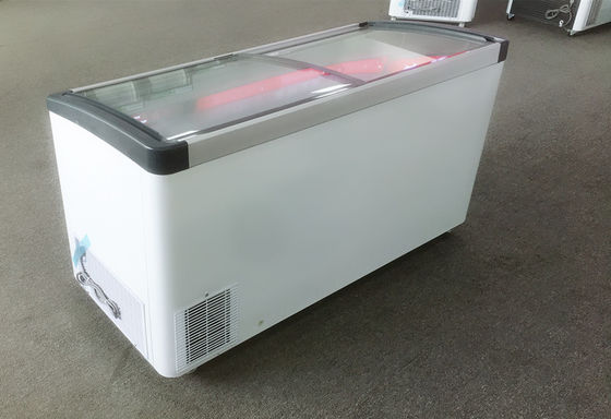 Commercial horizontal cold food chest island display freezer for supermarket with 2 sliding door