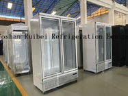 Commercial 2 Glass Doors Freezer With LED Supermarket Black Painted Steel Upright Deep Freezer