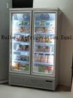 Commercial large storage clear double glass door white tall upright freezer