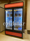 Supermarket -22C upright ice cream display case R290 2 glass door freezer showcase