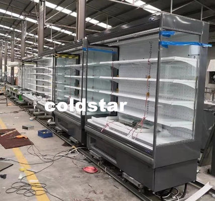 Supermarket Showcase Refrigerators Large Beverage Coolers Fruits Open Front Display Fridge