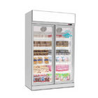 Two Doors Glass Door Vertical Upright Chiller Display Deep Freezer Price For Supermarket