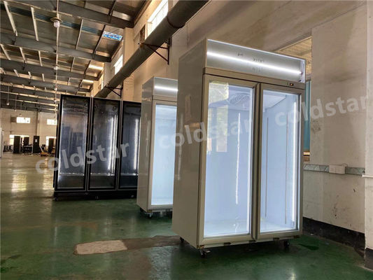 Commercial Drink Milk Chiller Upright Glass Door Display Refrigerator With Digital Controller