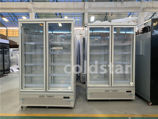 Supermarket Vertical Fan Cooling Glass Door Display Refrigerator