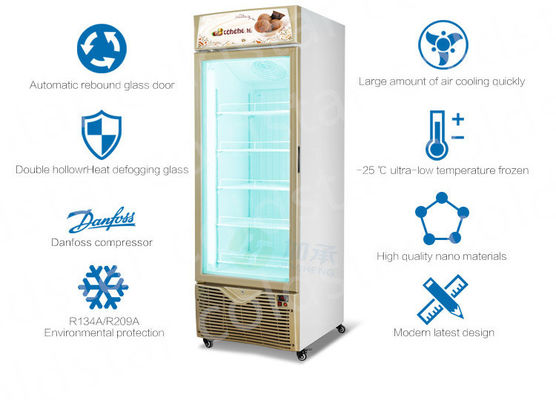 Double Tempered Glass Door Display Cooler Showcase Upright Freezer