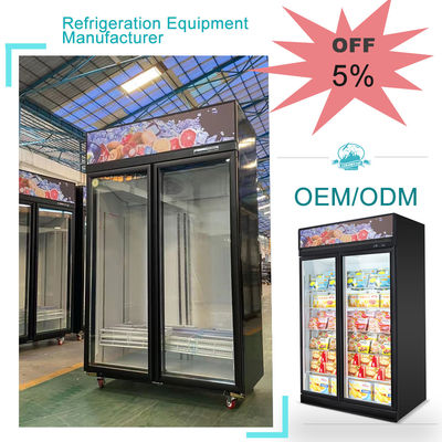 Vertical Supermarkets Double Glass Door Display Freezer Chiller For Beer And Drink