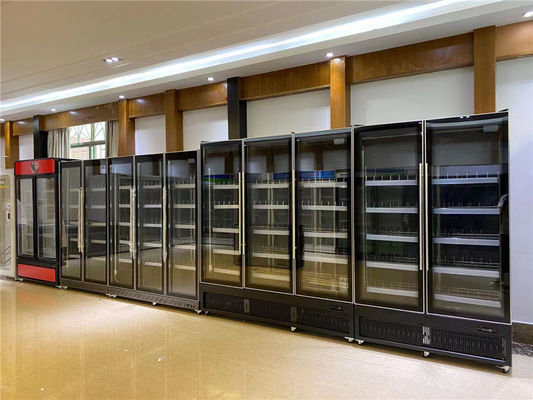 Drinks Beer Auto Defrost 4 Doors Cooler Commercial Display Fridge With 4 Wheels