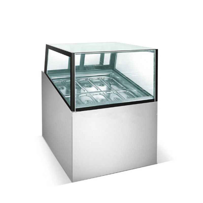 Square Glass Ice Cream Showcase Freezer 20 Pans Fan Cooling Type 1730*1068*1250mm
