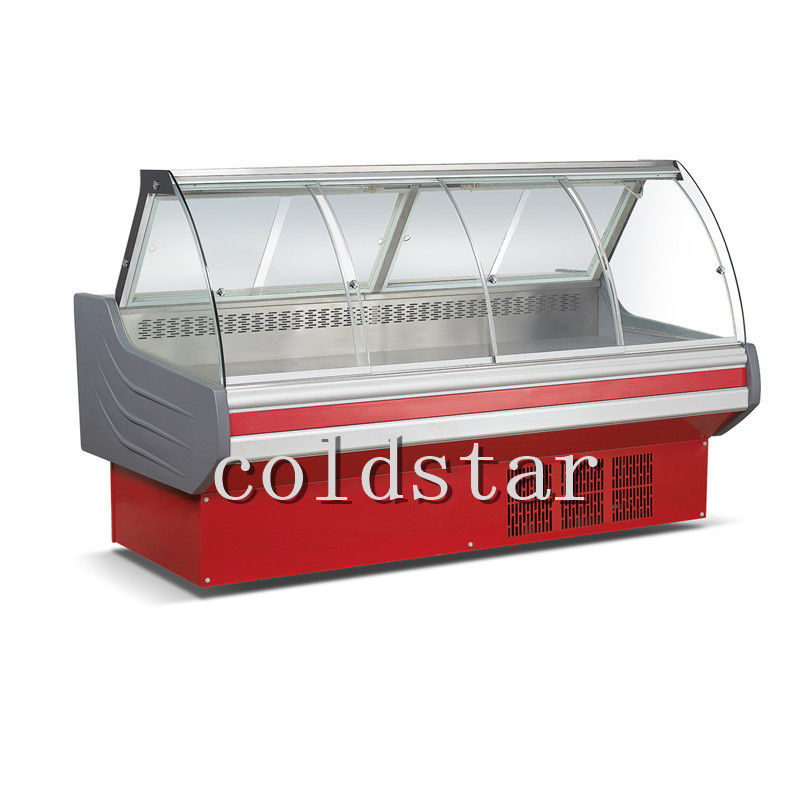 Sliding curved glass deli showcase meat display refrigerator