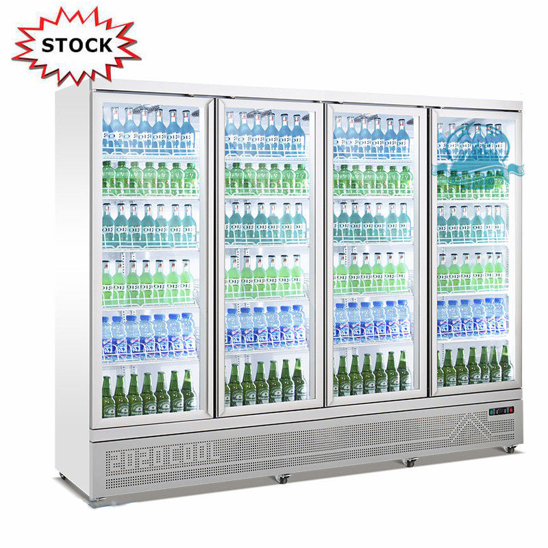 Supermarket 4 Doors Refrigerator Showcase R290 Upright Glass Door Display Cooler for Drink