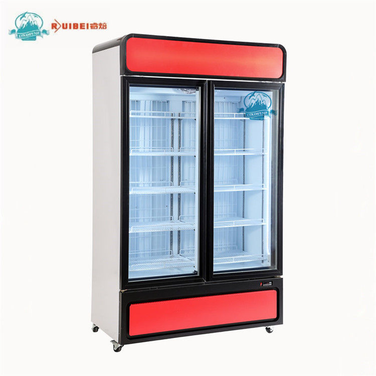 2 Glass door drink beverage fridge display freezer, supermarket double door commercial fridge