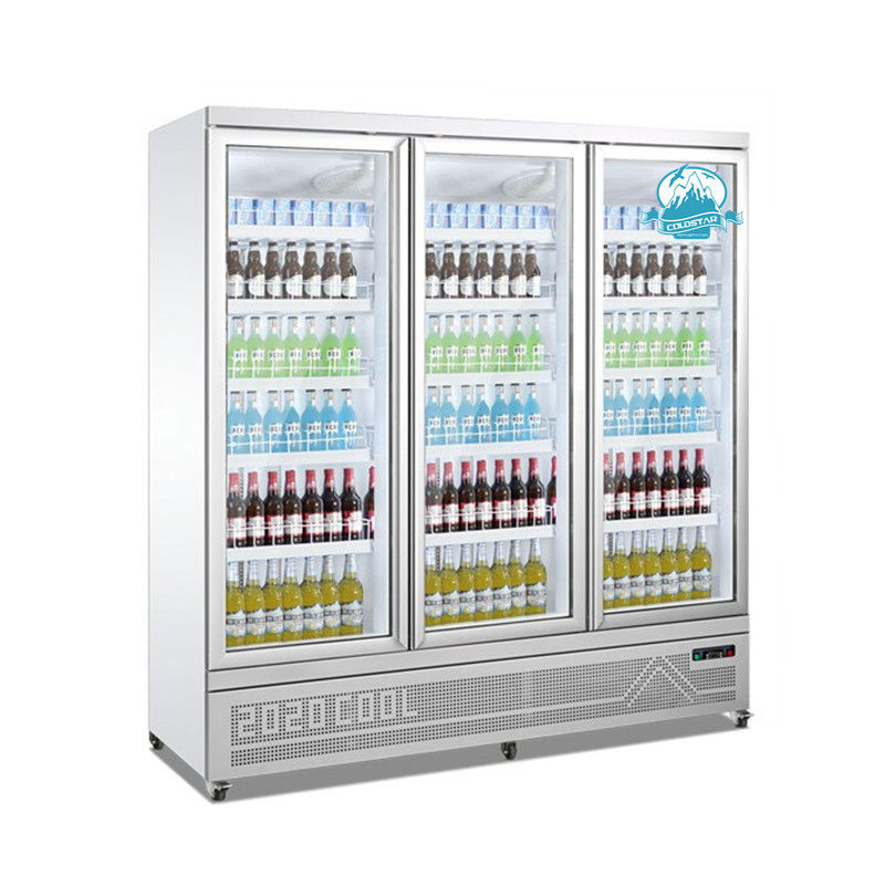 Three doors glass door display refrigerator freezer Fan cooling upright drinks cooler -white