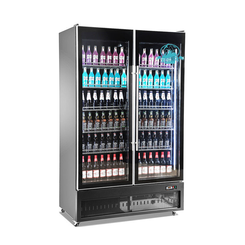 2 Glass door drink beverage fridge display case, supermarket double door commercial refrigerator