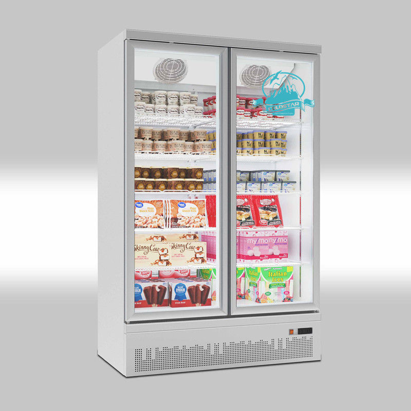 Supermarket Cold Drink Display Refrigerator 2 Glass Doors Upright Freezer