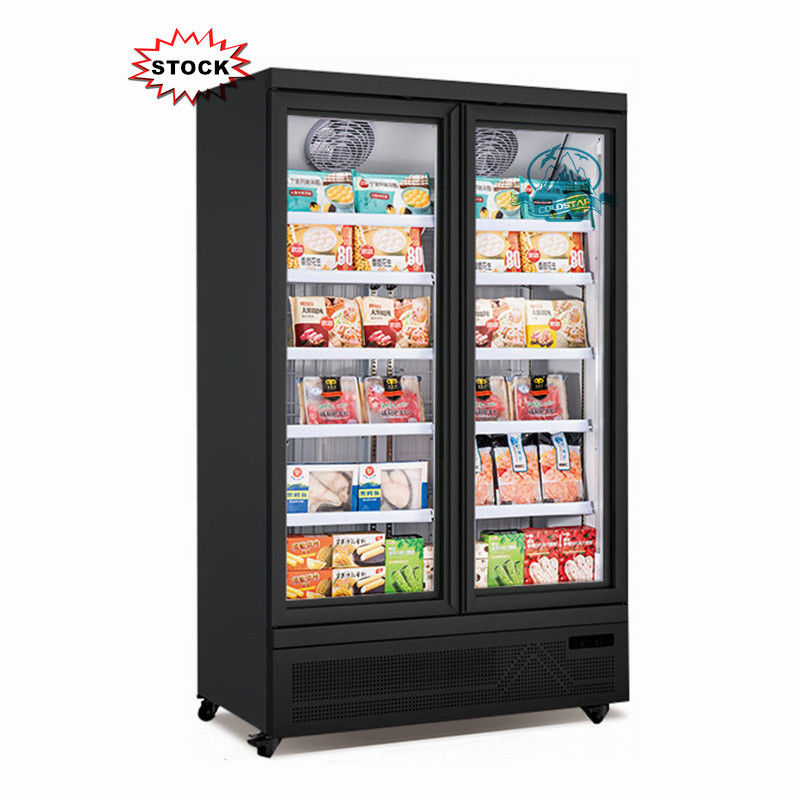 Factory double glass door beverage display freezer refrigerator with good quality for supermarket