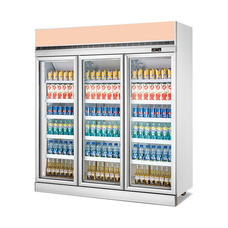 Supermarket Upright 3 Doors Glass Door Vertical Display Cooler Beer Milk Display Refrigerator