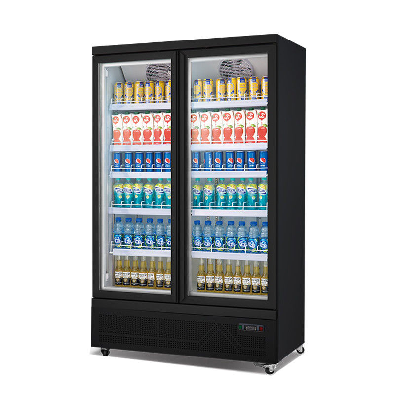 Two Glass Door Energy Drink Fridge Upright Refrigerated Beverage Display Case