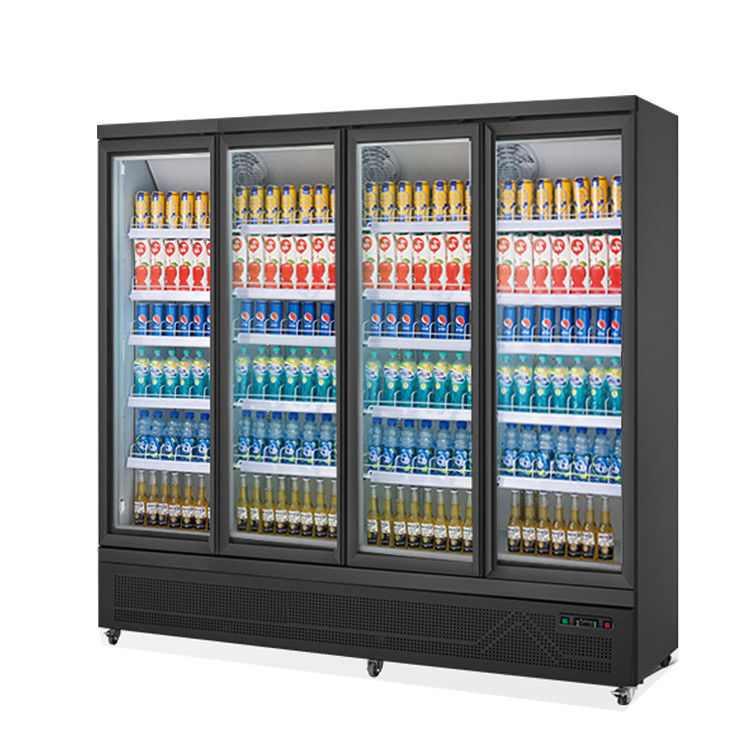 Supermarket Vertical Glass Door Refrigerated Showcase Beverage Cooler Black