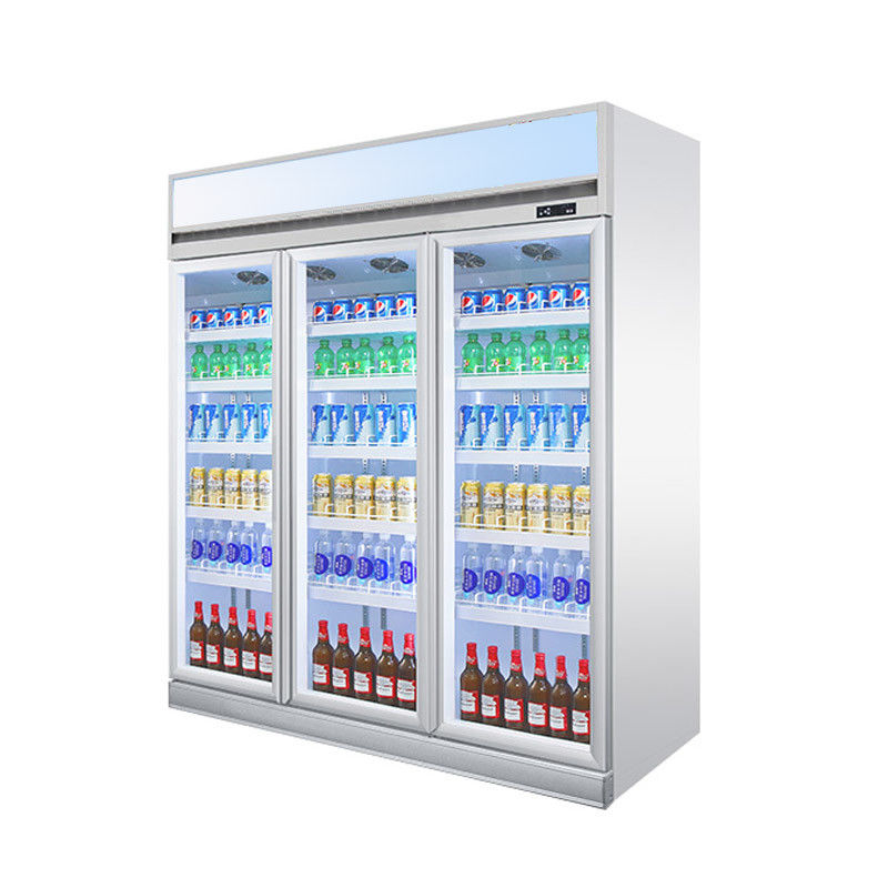 Three Doors Vertical Display Beverage Refrigerated Showcase Commercial Glass Door Freezer For Supermarket