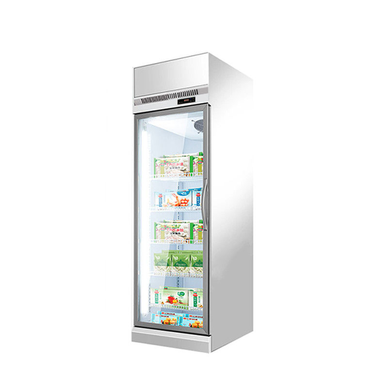 Supermarket Refrigeration Equipment 400L Vertical Glass Doors Freezer With Fan Cooling System