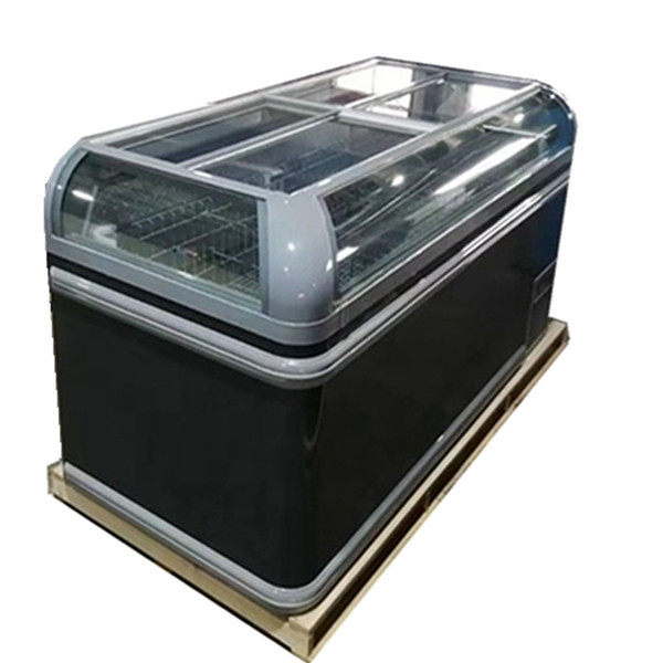Supermarket Commercial Island Freezer Sliding Glass Curved Lid Chest