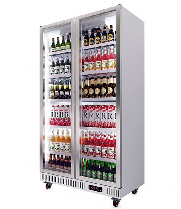 Vertical Commercial Glass Door Freezer Fan Cooling Display Fridge For Beer Drinks