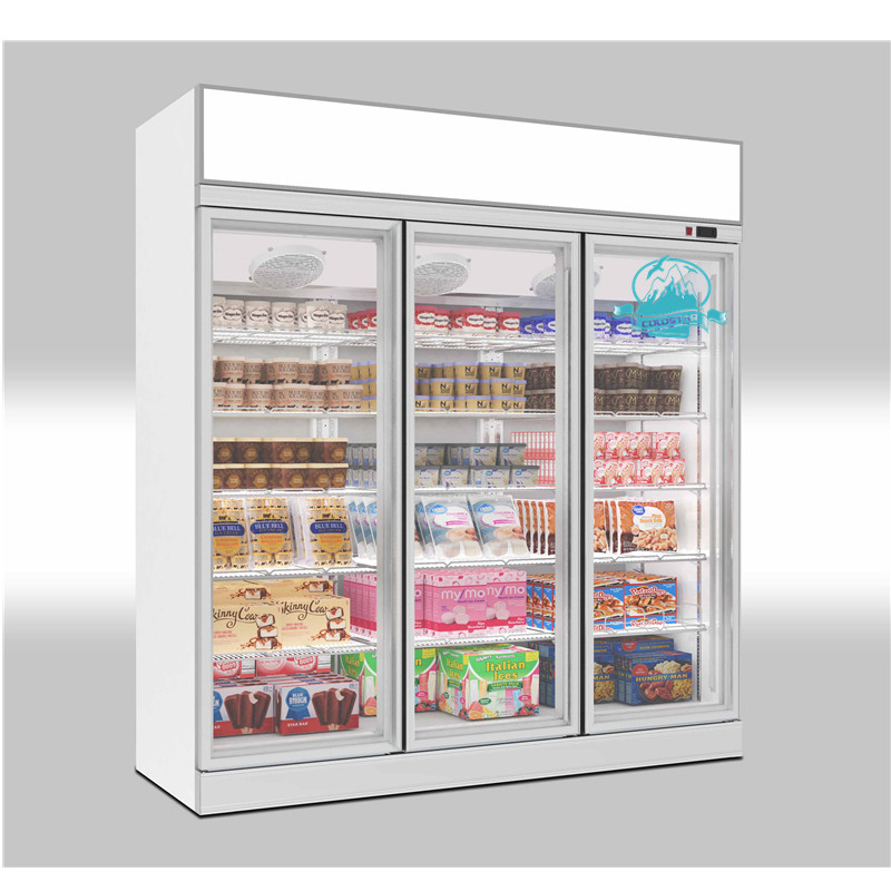 Fan cooling vertical commercial freezer glass door supermarket showcase