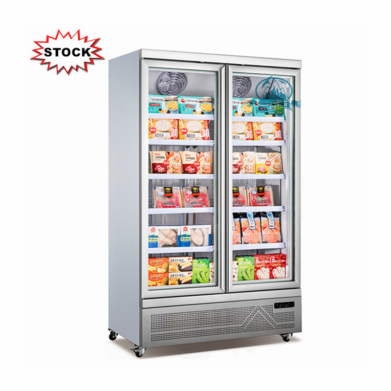 Hihg quality upright showcase glass door freezer for ice cream with led