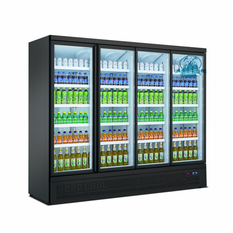 Upright Beverage Display Cooler Four Glass Door Vertical Showcase Cold