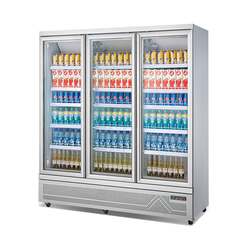 1600L 5 Layer Soft Drink Refrigerator Display Case Glass Door Upright