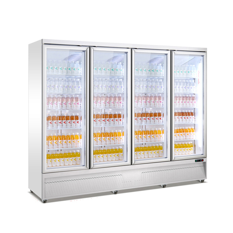 Commercial Upright 4 Glass Door Beverage Display Refrigerator For Drinks