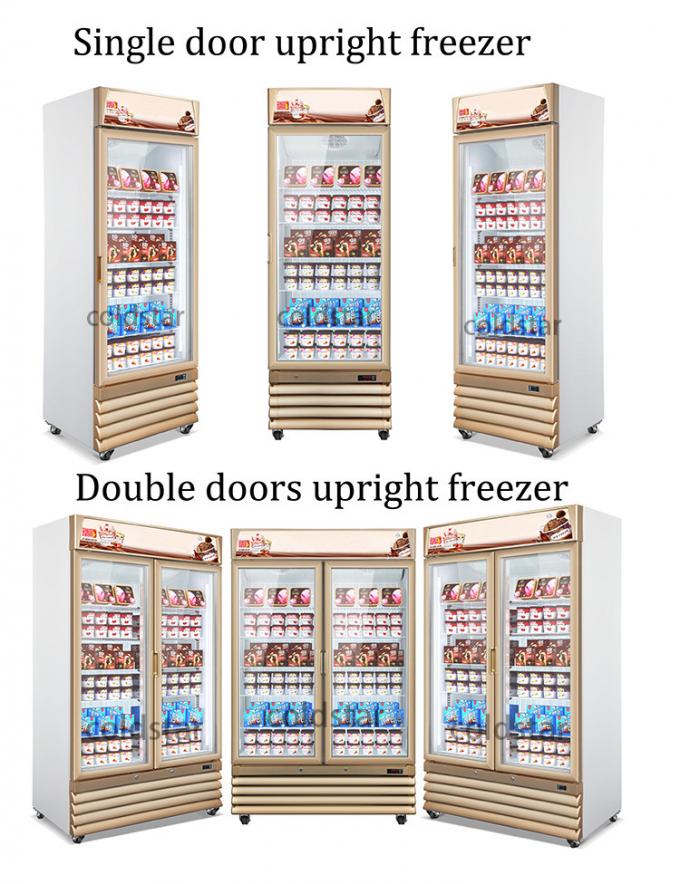 800L Glass Double Door Upright Display Freezer